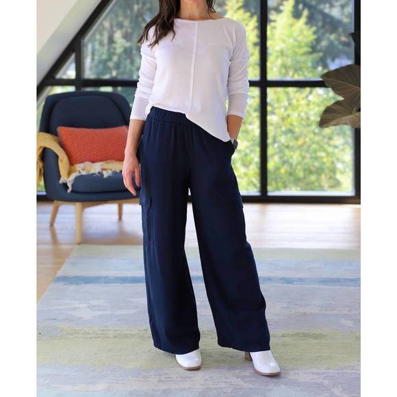 NEW STATESIDE dove modal wide leg cargo pant in new navy